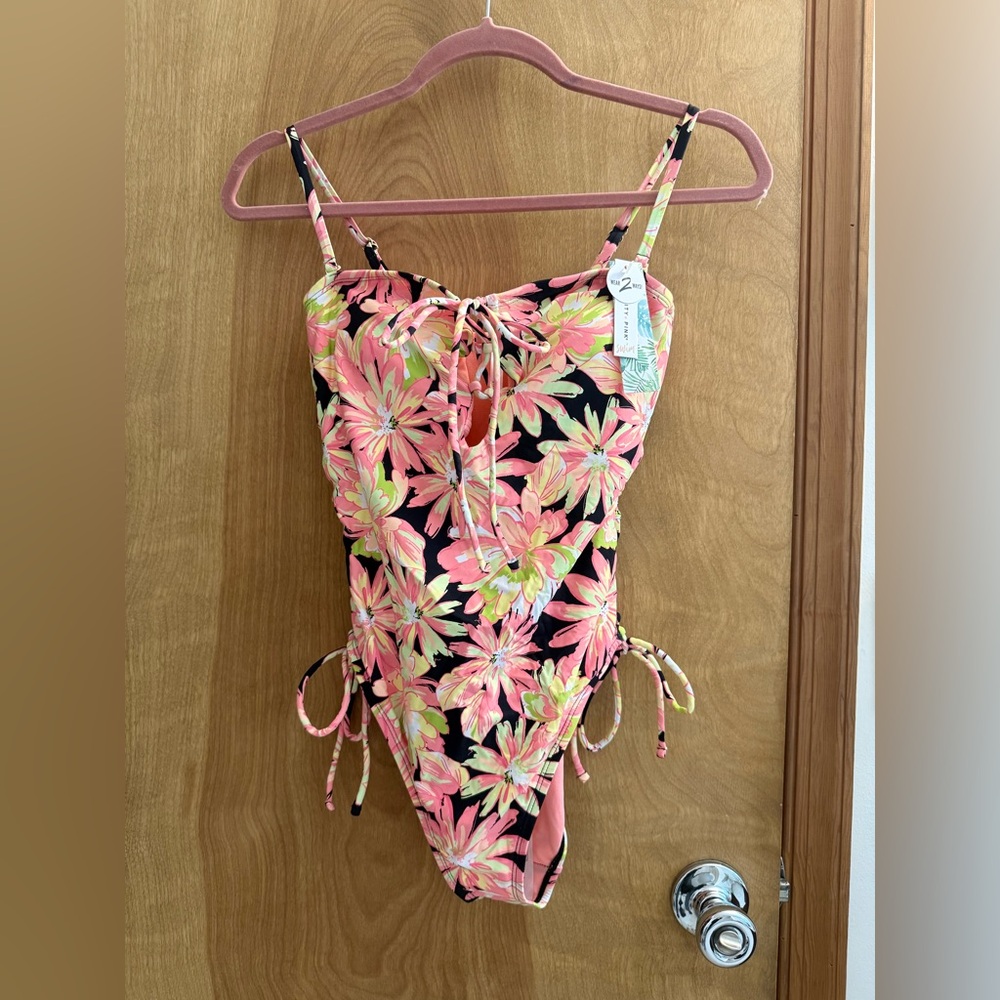 Celebrity Pink Floral One Piece Swimsuit - Pink and Green - Picture 4 of 4